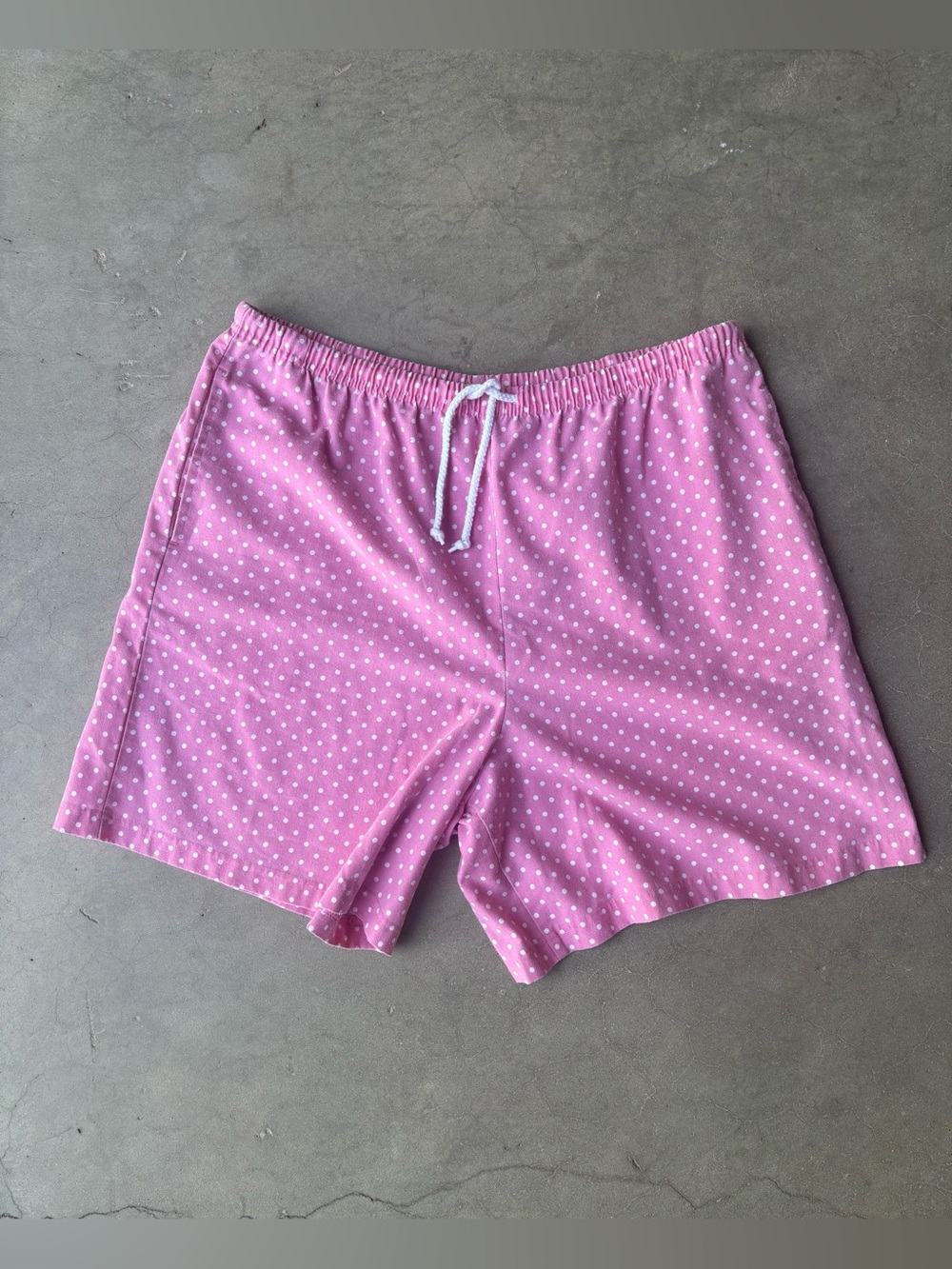 Vintage 80s Blair pink polka dot shorts with drawstring waistband cotton blend L